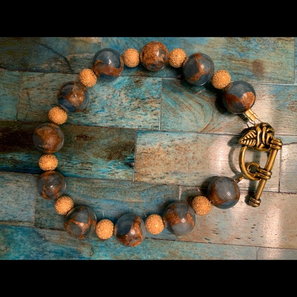 💐Blue and Gold Beaded Necklace & Bracelet 💐 - Picture 5 of 5